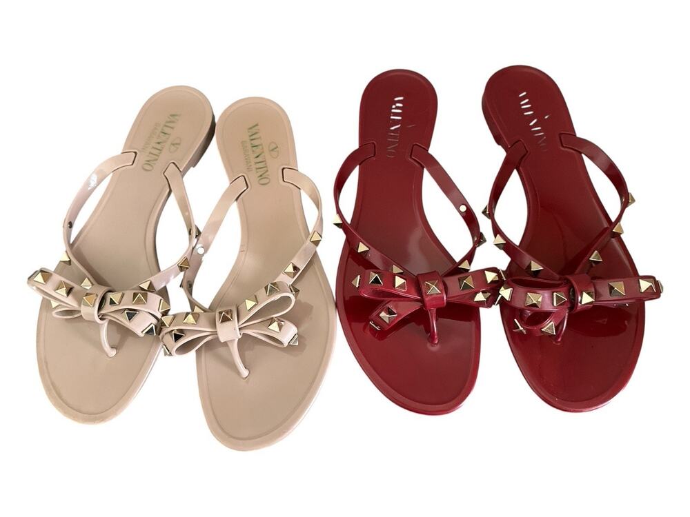 Valentino Garavani Rockstud Bow Jelly Thong Sandals bundle Of Two Red/Beige Sz37